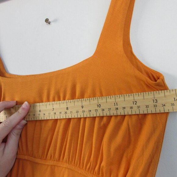 House of Harlow 1960 Mirtha Midi Dress S Orange Rayon Ruched Stretch Party 402 - Picture 9 of 12